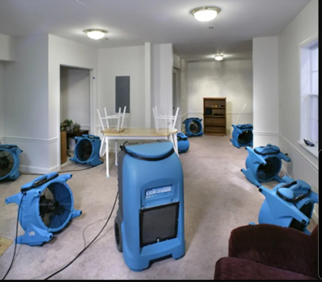 Air movers and dehumidifier setup for Water Damage Restoration in Johnson City